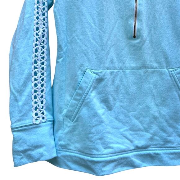 Lilly Pulitzer Skipper Popover Quarter Zip Sweatshirt Blue Lace Accents Women XS - Picture 2 of 5